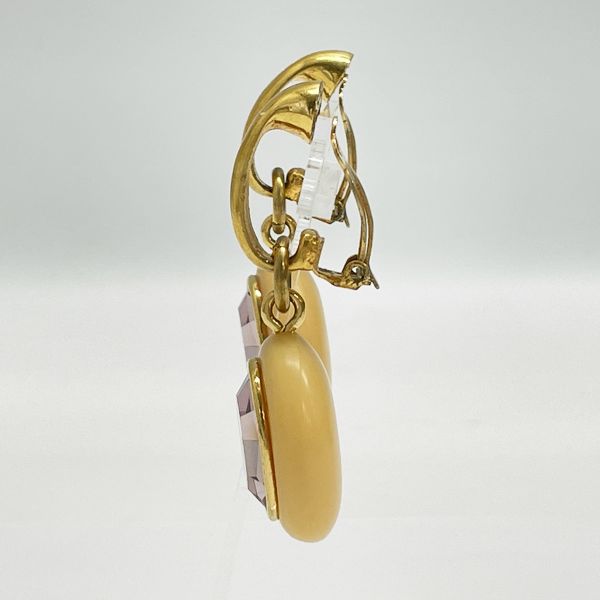 CELINE Logo Hoop Swing Color Stone Round Vintage Earrings GP Women's [Used B] 20230810