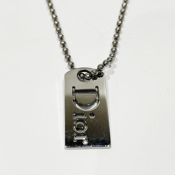 Christian Dior Vintage Plate Logo Ball Chain Metal Women's Necklace Silver [Used B/Standard] 20422926
