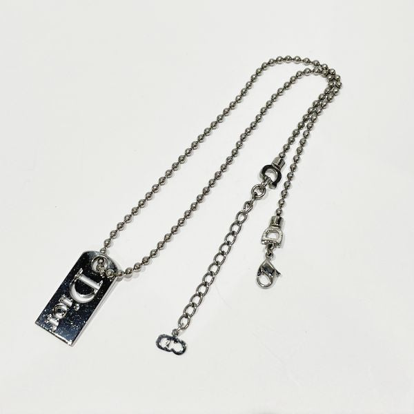 Christian Dior Vintage Plate Logo Ball Chain Metal Women's Necklace Silver [Used B/Standard] 20422926