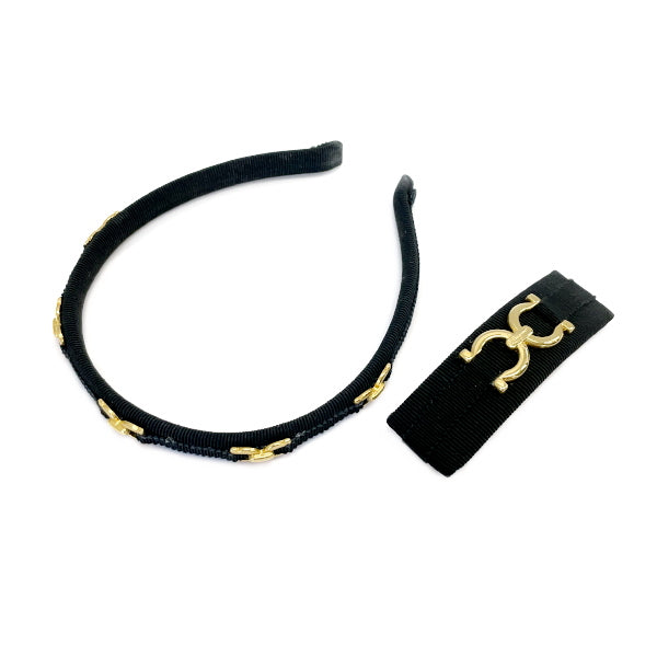 Salvatore Ferragamo Gancini Hair Clip Headband 2 Piece Set Women's Barrette Black x Gold [Used B/Standard] 20422929