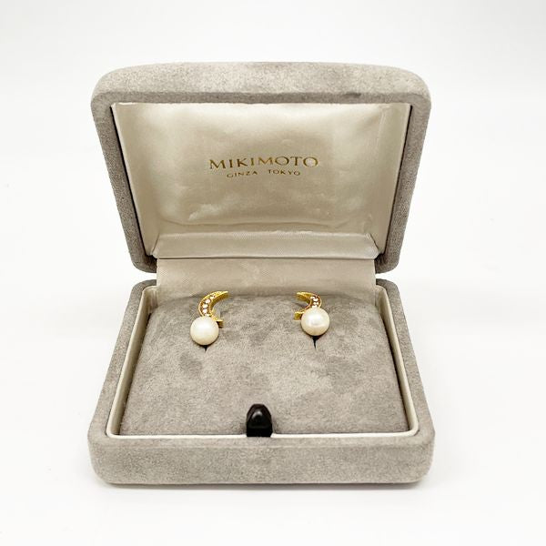 MIKIMOTO Pearl Diamond 7mm 5P Diamond Earrings K18 Yellow Gold Women's [Used B] 20230801