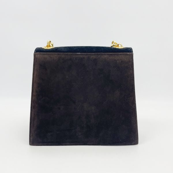 Salvatore Ferragamo Vintage Trapezoid Chain Bicolor Women's Shoulder Bag Black x Brown [Used B/Standard] 20423644