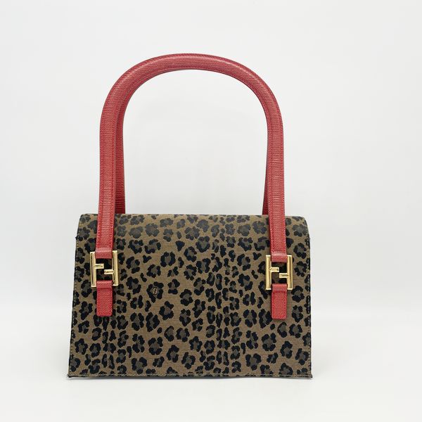 FENDI FF Hardware Leopard Square Vintage Handbag Canvas/Leather Women's [Used AB] 20230809