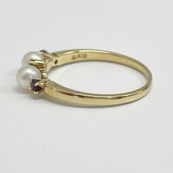 MIKIMOTO Baby Pearl Diamond Ruby No. 11 Ring K18 Yellow Gold Women's [Used B] 20230809