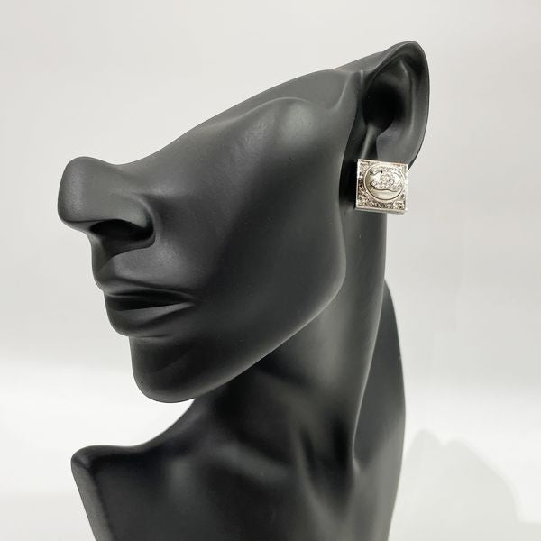 CHANEL Cocomark Square Fake Pearl B23S Metal Rhinestone Women's Earrings Silver [Used AB/Slightly Used] 20427441