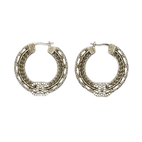 CHANEL Coco Mark Chain Hook B22S GP Rhinestone Women's Earrings Gold x White [Used B/Standard] 20427447