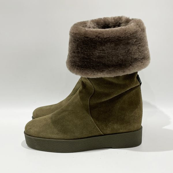 Salvatore Ferragamo FALCON Vara Inheel Mouton Thick Sole 24 Women's Boots Khaki [Used B/Standard] 20427835