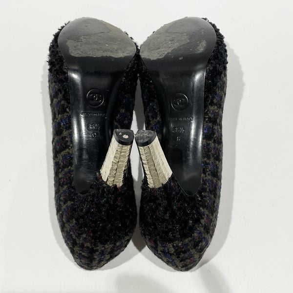 CHANEL Tweed Coco Mark Heel 36 1/2 G27495 Pumps Wool/Leather Women's [Used B] 20240113