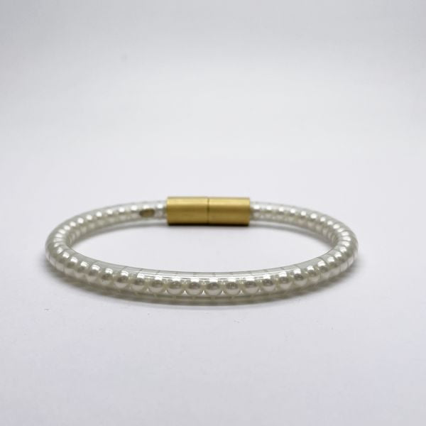 CHANEL Vintage Magnetic Tube Bangle 00S Vinyl Fake Pearl Women's Bracelet Gold x Clear [Used B/Standard] 20428085