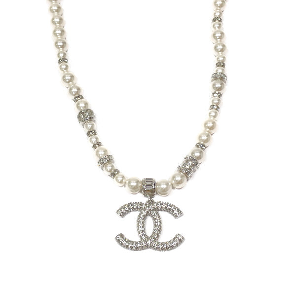 CHANEL Coco Mark Rhinestone Bijou B23S Necklace Metal/Fake Pearl Women's [Used A] 20230907