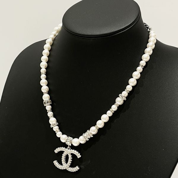 Used A/Good Condition] CHANEL Cocomark Rhinestone Bijou B23S Metal Fake  Pearl Women's Necklace Silver 20428562