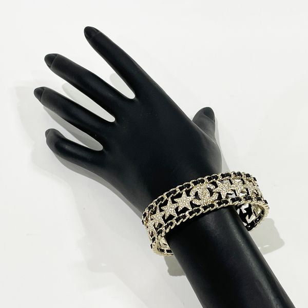 CHANEL Cocomark Star Rhinestone Chain B23C GP Leather Women's Bangle Black x Gold [Used A/Good Condition] 20428563