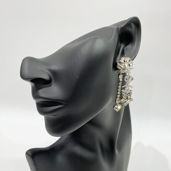 CHANEL Cocomark Star Clover Heart Drop C23S Metal Rhinestone Women's Earrings Silver [Used AB/Slightly Used] 20428567