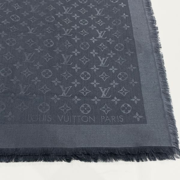 LOUIS VUITTON Stole M71537 Monogram Fringe Shawl Scarf Silk Cotton Black  Gray LV