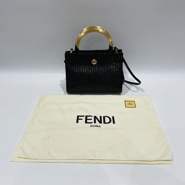 FENDI Vintage Rare FF Logo Braided Intra Plate Handle 2WAY Women's Handbag Black [Used AB/Slightly Used] 20429102