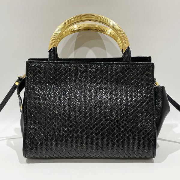 FENDI Vintage Rare FF Logo Braided Intra Plate Handle 2WAY Women's Handbag Black [Used AB/Slightly Used] 20429102
