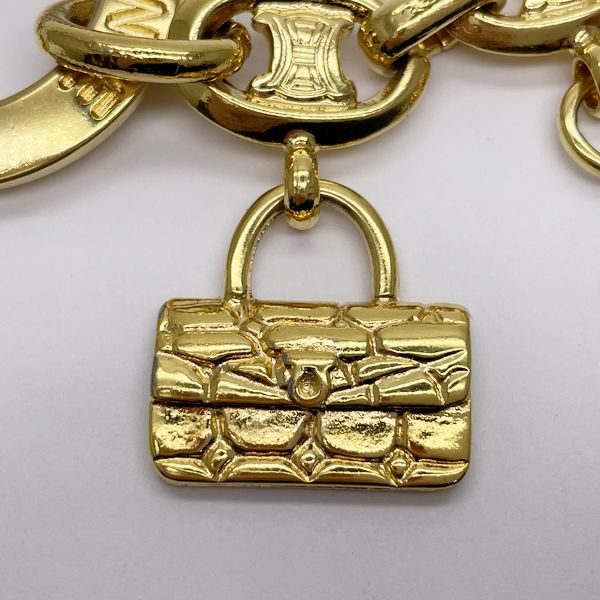 CELINE Vintage Bag Charm Macadam Circle Logo GP Women's Bracelet Gold [Used AB/Slightly Used] 20430048