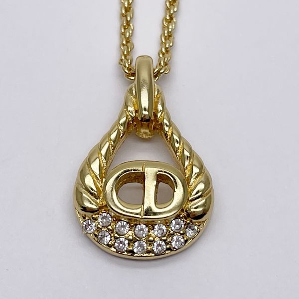 Christian Dior Vintage CD Logo GP Rhinestone Women's Necklace Gold [Used AB/Slightly Used] 20431048