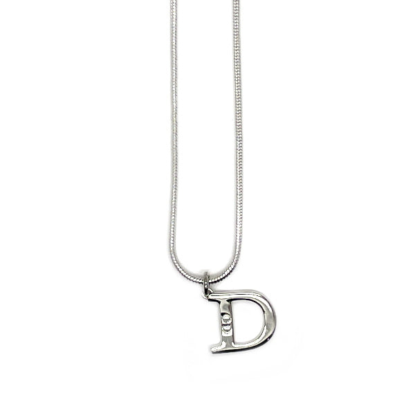 Christian Dior Vintage D Logo Metal Women's Necklace Silver [Used B/Standard] 20431050