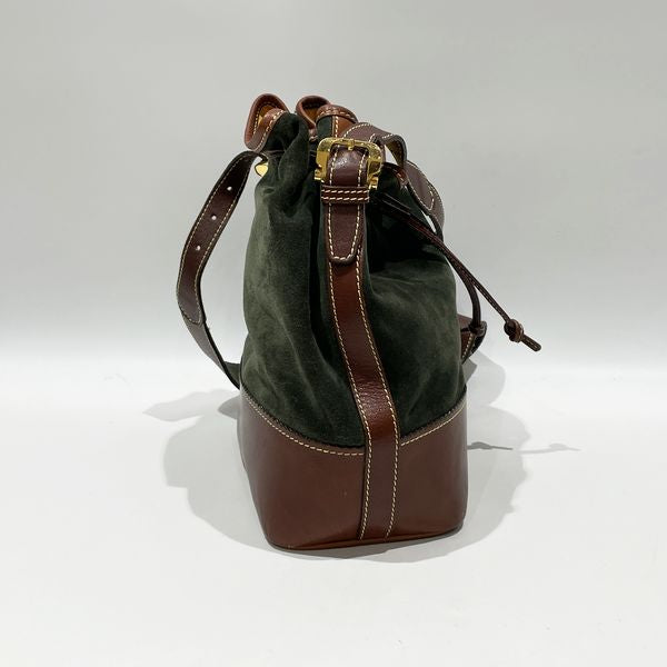 LOEWE Vintage Anagram Drawstring Crossbody Ladies Shoulder Bag Brown x Moss Green [Used B/Standard] 20431099