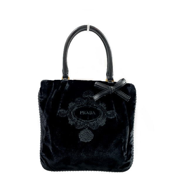 PRADA Logo Ribbon Lace-up Mini Women's Handbag Black [Used A/Good Condition] 20431159