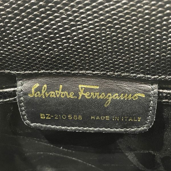 Salvatore Ferragamo Vintage Rose Ribbon Embossed Crossbody Ladies Shoulder Bag Black [Used B/Standard] 20431170