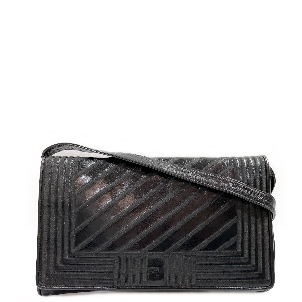 FENDI Vintage FF Logo Embroidery Push Lock Shoulder Bag Women's Shoulder Bag Black [Used B/Standard] 20431176