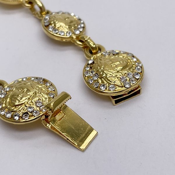 Gianni Versace Vintage Medusa Zirconia GP Rhinestone Women's Bracelet Gold [Used A/Good Condition] 20431188
