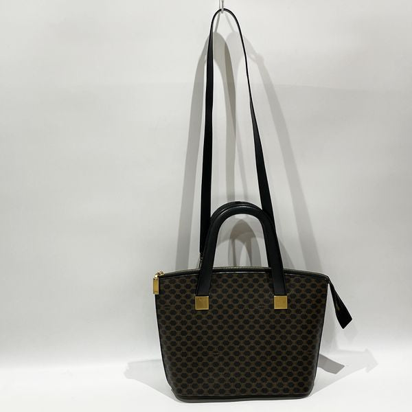 CELINE セリーヌ ヴィンテージ マカダム ロゴ プレート 2WAY レディース ハンドバッグ ブラック×ブラウン 【中古B/標準】 20432011