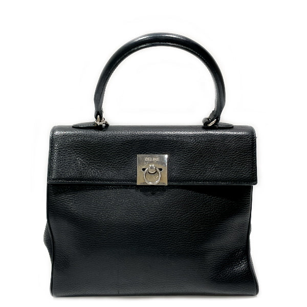 CELINE Vintage Ring Hardware Chain Lock Top Handle Women's Handbag Black [Used B/Standard] 20432016