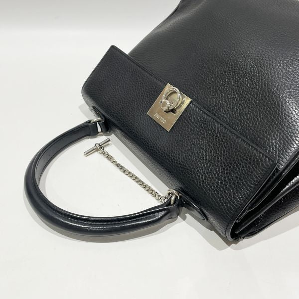 CELINE Vintage Ring Hardware Chain Lock Top Handle Women's Handbag Black [Used B/Standard] 20432016