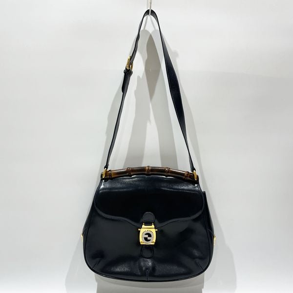 GUCCI Vintage Bamboo GG Hardware Old Shoulder Ladies Shoulder Bag Navy [Used B/Standard] 20432077