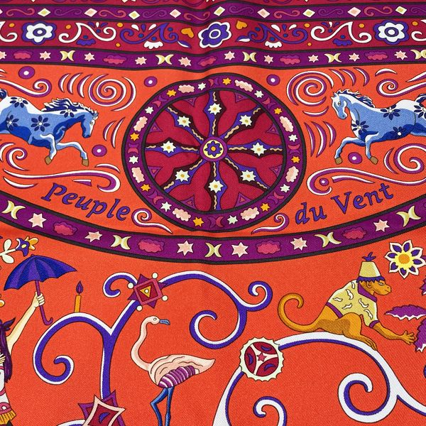 HERMES Kale90 PEUPLE DU VENT People of the Wind Scarf Silk Women's [Used A] 20231101