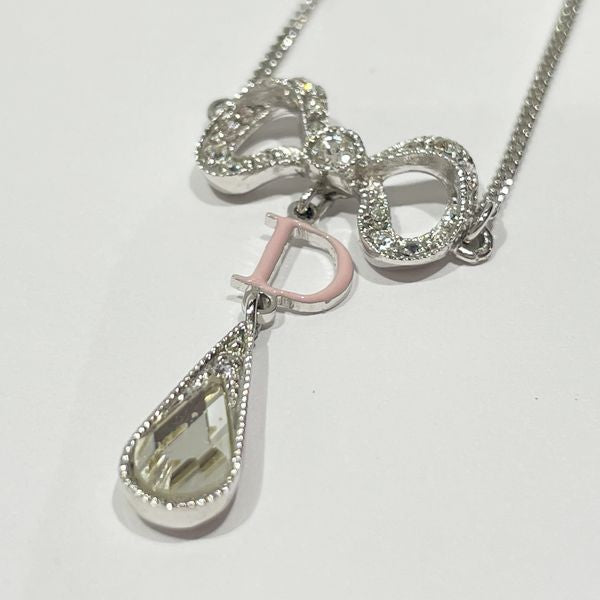 Christian Dior Ribbon Rhinestone Metal Women's Bracelet Silver x Pink [Used AB/Slightly Used] 20432088
