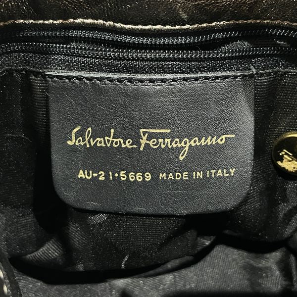 Salvatore Ferragamo Vara Chain Drawstring Gathered Mini Lamé Pouch Women's Handbag Bronze [Used B/Standard] 20432859