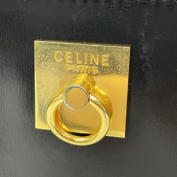 CELINE セリーヌ ヴィンテージ リング金具 スクエア 斜め掛け レディース ショルダーバッグ ブラック 【中古B/標準】 20432867