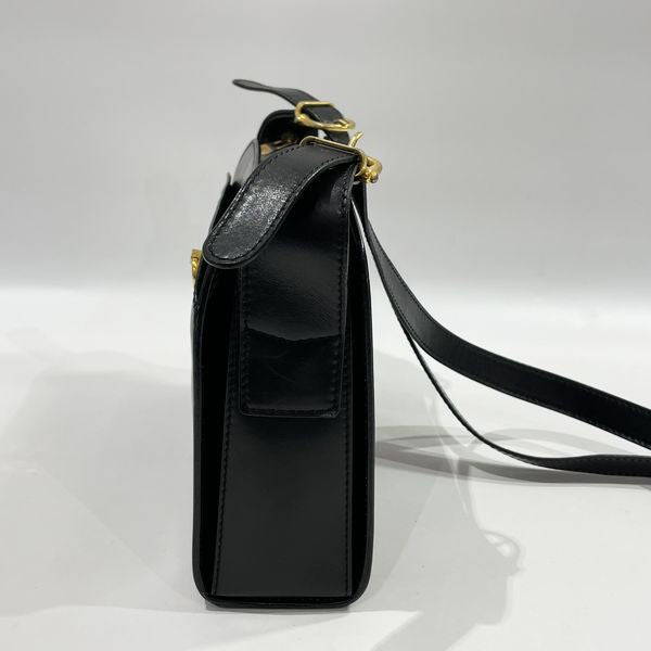 CELINE Vintage Ring Hardware Square Crossbody Women's Shoulder Bag Black [Used B/Standard] 20432867