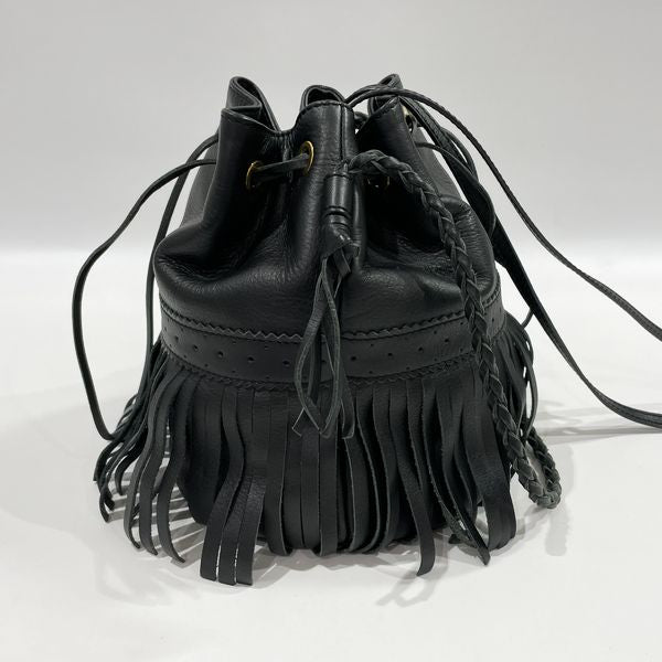 J&amp;M Davidson Carnival Fringe 2WAY Drawstring Crossbody Ladies Shoulder Bag Black [Used B/Standard] 20433650