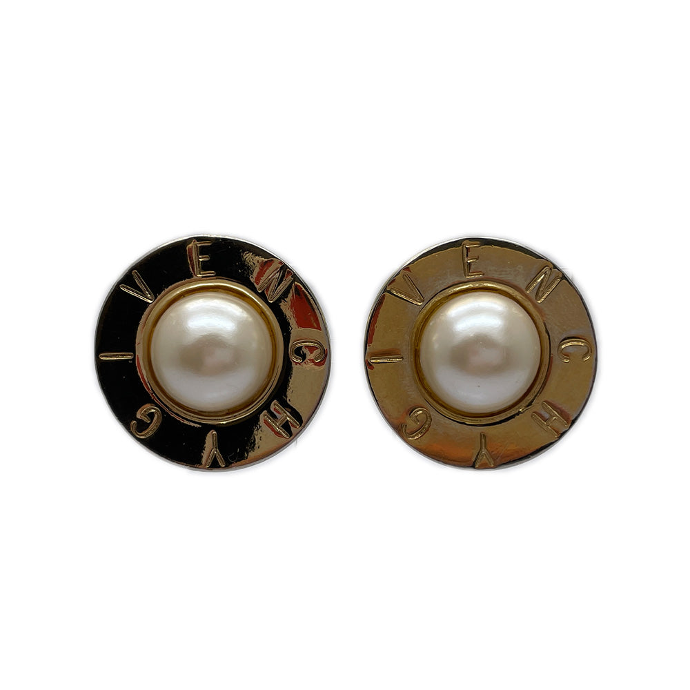 GIVENCHY Logo Round Vintage Earrings GP/Fake Pearl Women's [Used B] 20231027