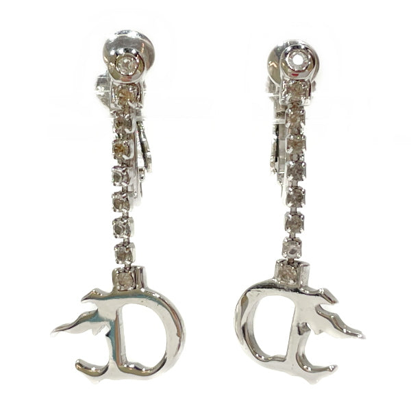 Christian Dior D Logo Swing Vintage Earrings Metal/Rhinestone Women's [Used B] 20231104