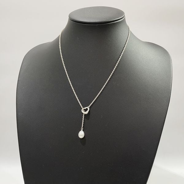 TIFFANY&amp;Co. Open Heart Pearl Lariat Necklace Silver 925 Women's [Used AB] 20231104