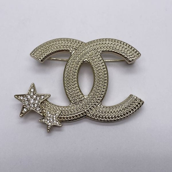 CHANEL CHANEL Brooch Pin Gold Plated Leather Black White GHW Used Women CC  COCO
