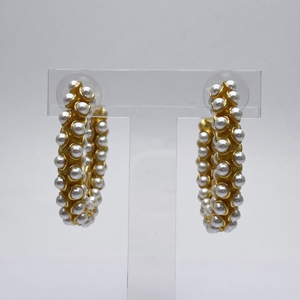 CHANEL Cocomark Hoop B23A GP Fake Pearl Women's Earrings Gold [Used A/Good Condition] 20434403