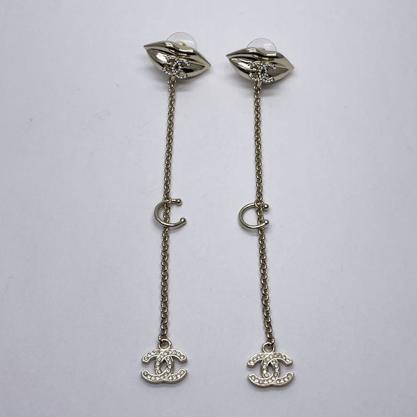 CHANEL Cocomark Lip Swing Chain B23A GP Rhinestone Women's Earrings Gold [Used A/Good Condition] 20434408