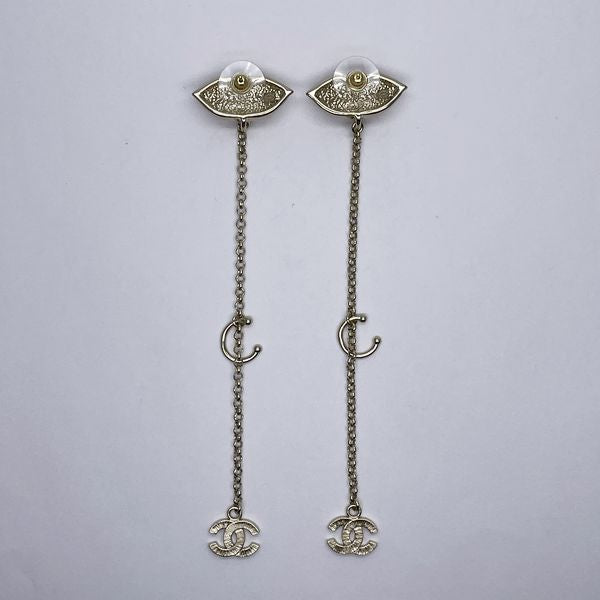CHANEL Cocomark Lip Swing Chain B23A GP Rhinestone Women's Earrings Gold [Used A/Good Condition] 20434408