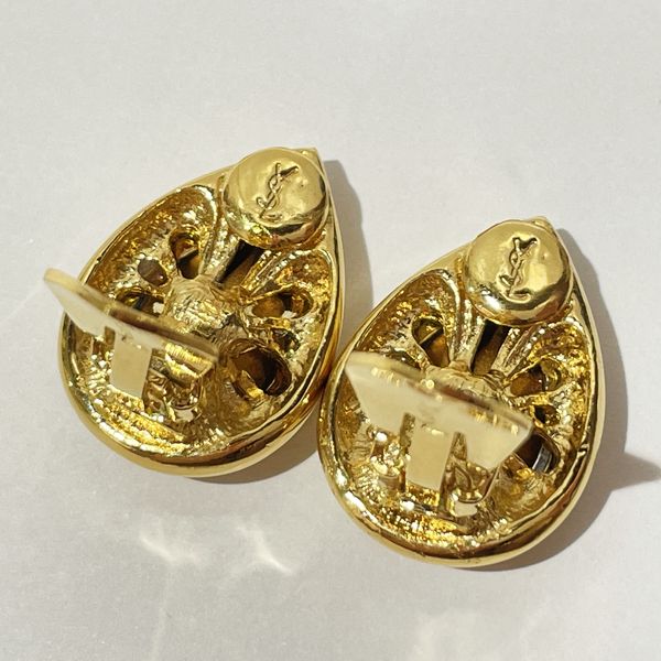 YVES SAINT LAURENT Drop-shaped pear-shaped bijou stone vintage earrings GP ladies [Used AB] 20231016