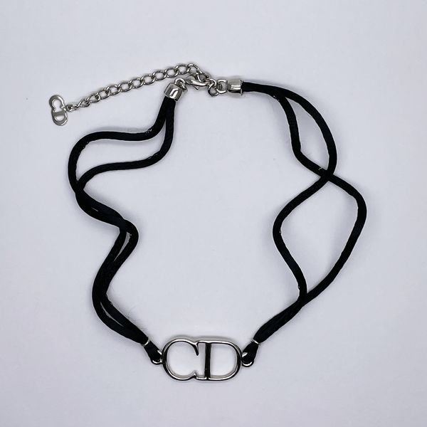 Christian Dior Vintage CD Logo Cord Chain String 2 Strands Women's Choker Silver x Black [Used AB/Slightly Used] 20434825