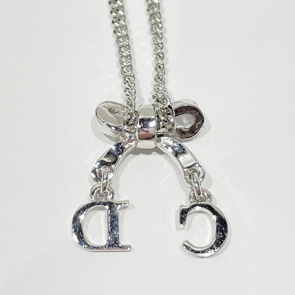 Christian Dior CD Logo Ribbon Kihei Chain Vintage Necklace Metal/Rhinestone Women's [Used AB] 20231020