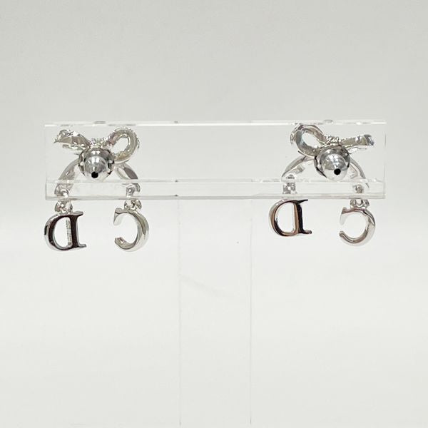 Christian Dior CD Logo Ribbon Swing Vintage Earrings Metal/Rhinestone Women's [Used AB] 20231020