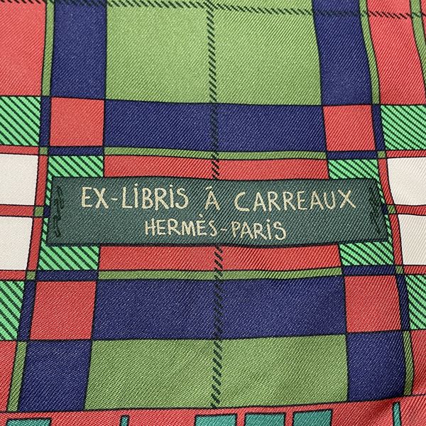 バンダナ/スカーフHERMES カレ90 Ex-Libris a Carreaux エクスプリス チェック スカーフ シルク
